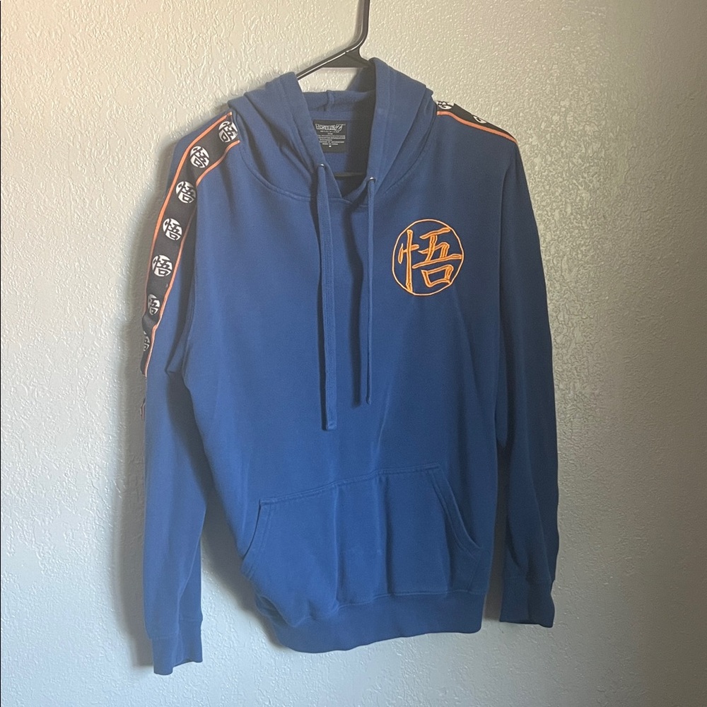 Blue Hoodie with Orange Accents
